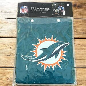 Miami Dolphins NFL Apron & Chef Hat 2pc Set Tailgating BBQ Grilling Kitchen Cook